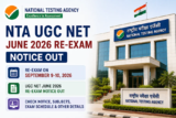 NTA UGC NET June 2026 Re-Exam Notice Out, Exam on September 9-10