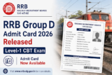 Railway RRB Group D Admit Card 2026 Released for Level-1 CBT Exam