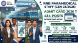 Railway RRB Paramedical Staff Admit Card 2026 Released for 434 Posts, CBT Exam From 11 March