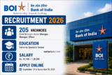 Bank of India SO Recruitment 2026 Notice Out: Online Form for 205 Officer, Manager and Chief Manager Vacancies Till September 25
