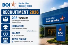 Bank of India SO Recruitment 2026 Notice Out: Online Form for 205 Officer, Manager and Chief Manager Vacancies Till September 25
