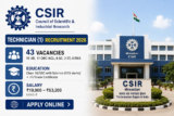 CSIR Technician Recruitment 2026: 43 Technician Vacancies, Apply Online by September 17