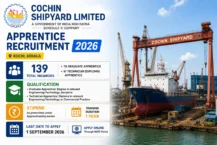 Cochin Shipyard Apprentice Recruitment 2026: 139 Graduate and Diploma Posts through NATS