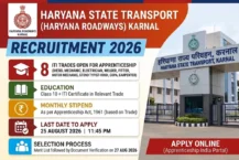 Haryana Roadways Karnal Apprentice Recruitment 2026 Notice Out: Applications Open for ITI Trade Apprentices