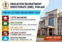 Punjab ERD Recruitment 2026 for 1013 Lecturer Posts Announced, Last Date Extended