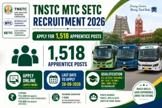 TNSTC MTC SETC Recruitment 2026 for 1518 Apprentice Posts | Last Date: 28th August 2026