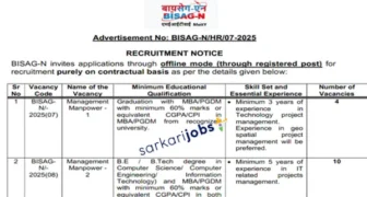 BISAG N Recruitment 2025 for Management Manpower I/II, Young Professionals and Other Vacancies