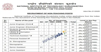 NIT Recruitment 2025 for 110+ JE, Assistants, Technicians, Stenographers, Library Staff and Other Posts